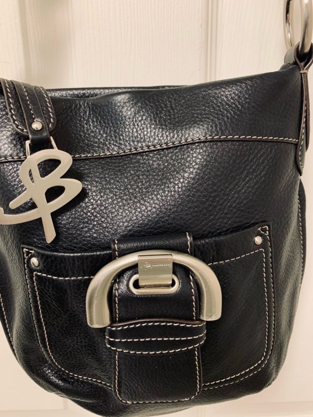 B Markowsky Black Pebbled Leather crossbody purse w dustbag